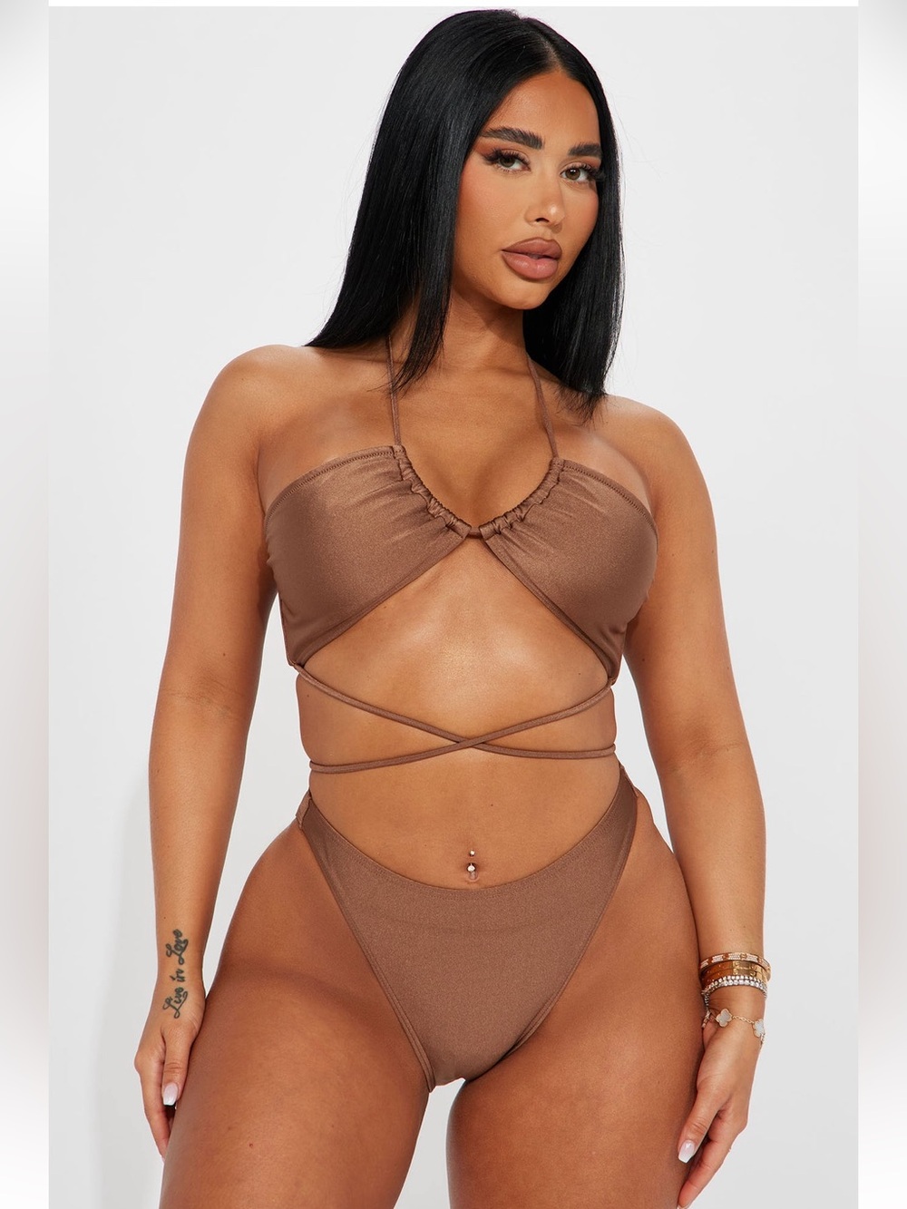 2 pc Mocha Brown Metallic Bikini Set - Size M